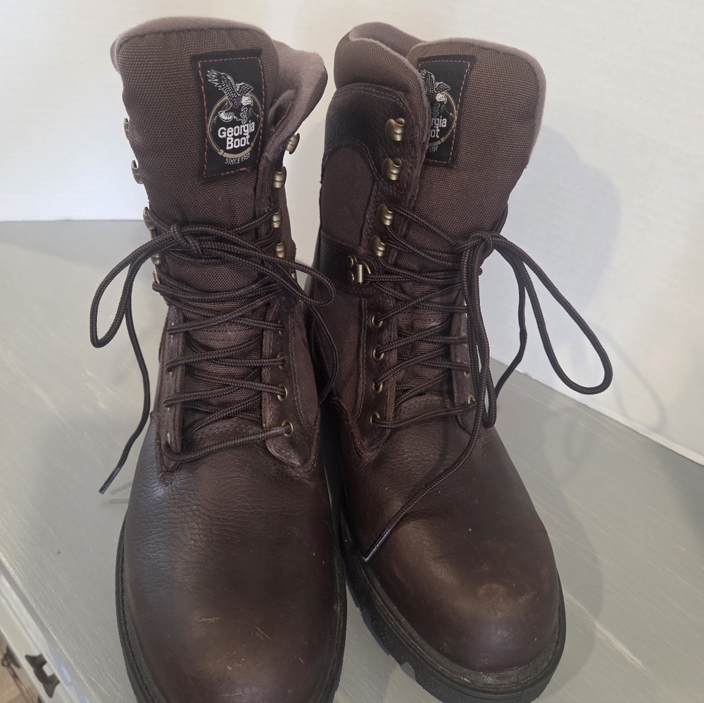 Georgia Brown Leather 8” Work Boots Mens 9 M Waterproof Lace Up Steel Toe #G107 - Picture 7 of 9